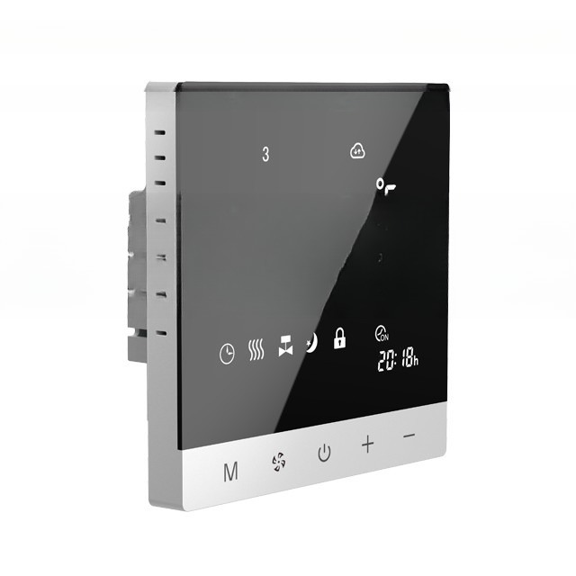 RS485 Modbus AI Voice Touch Screen Thermostat for Fan Coil Unit 86mm*86mm*10.5mm